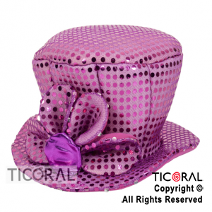 SOMBRERO GALERA CHICA LENTEJUELA FLOR FUCSIA x 1